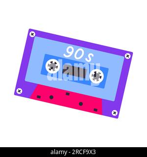 Cassette audio classique des années 80 90 dans un style moderne plat, style ligne. Vecteur dessiné à la main. Patch de mode, badge, emblème. Illustration de Vecteur