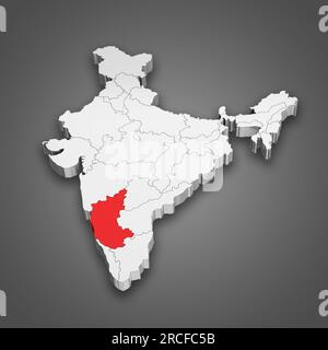 Emplacement de l'état du Karnataka dans la carte de l'Inde. Illustration 3D. Banque D'Images