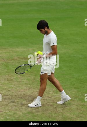 14 juillet 2023 ; All England Lawn tennis and Croquet Club, Londres, Angleterre : tournoi de tennis de Wimbledon ; Carlos Alcaraz (ESP) Banque D'Images