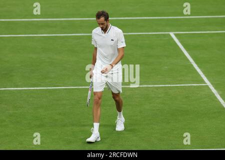14 juillet 2023 ; All England Lawn tennis and Croquet Club, Londres, Angleterre : tournoi de tennis de Wimbledon ; Daniil Medvedev (RUS) Banque D'Images
