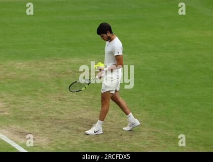 14 juillet 2023 ; All England Lawn tennis and Croquet Club, Londres, Angleterre : tournoi de tennis de Wimbledon ; Carlos Alcaraz (ESP) Banque D'Images