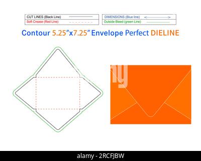 A7 Contour Flap enveloppe 5.25x7.25 pouces modèle de ligne de découpe et enveloppe 3D modifiable facilement redimensionnable Illustration de Vecteur