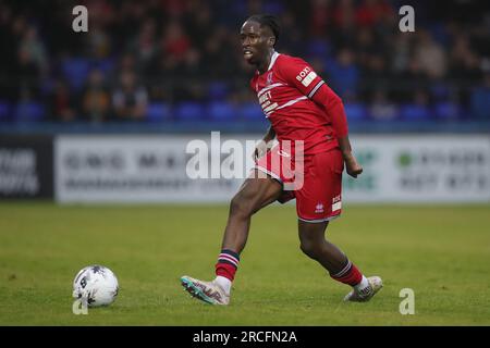 Hartlepool, Royaume-Uni. 14 juillet 2023. George Gitau de Middlesbrough le ballon lors du match amical de pré-saison Hartlepool United vs Middlesbrough au suit Direct Stadium, Hartlepool, Royaume-Uni, le 14 juillet 2023 (photo de James Heaton/News Images) à Hartlepool, Royaume-Uni le 7/14/2023. (Photo de James Heaton/News Images/Sipa USA) crédit : SIPA USA/Alamy Live News Banque D'Images