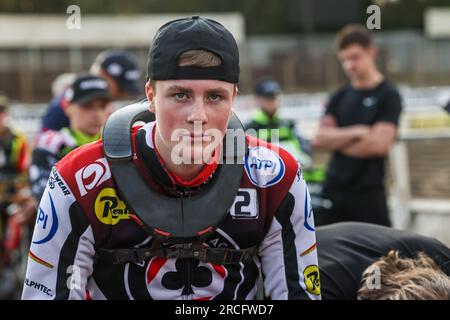 Norick Bloedorn - pilote de Bell vue Aces speedway. Portrait Banque D'Images