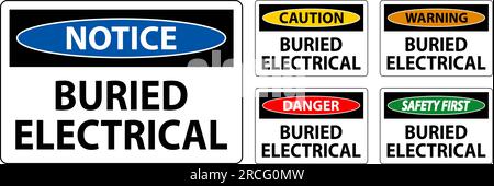 Panneau danger électrique enterré sur terre blanche Illustration de Vecteur