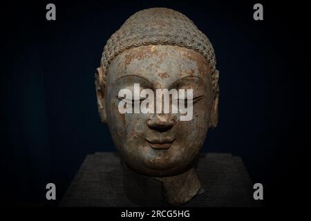Stone Head têtes de la dynastie Wei du Nord en Chine Banque D'Images