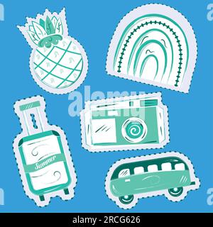 Ensemble d'icônes d'autocollant d'esquisse groovy monochrome Vector Illustration de Vecteur