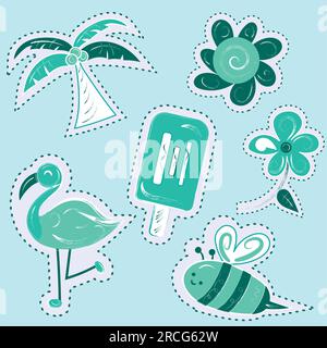 Ensemble d'icônes d'autocollant d'esquisse groovy monochrome Vector Illustration de Vecteur