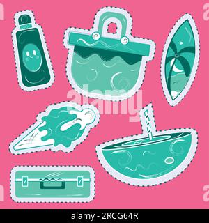 Ensemble d'icônes d'autocollant d'esquisse groovy monochrome Vector Illustration de Vecteur