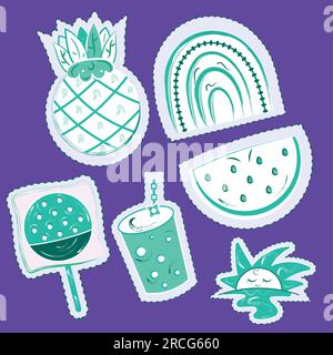 Ensemble d'icônes d'autocollant d'esquisse groovy monochrome Vector Illustration de Vecteur