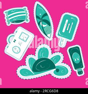 Ensemble d'icônes d'autocollant d'esquisse groovy monochrome Vector Illustration de Vecteur