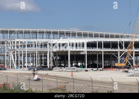 Kokomo - 14 juillet 2023 : usine de batteries Starplus Energy EV, une joint-venture entre Stellantis et Samsung en construction à Kokomo. Banque D'Images