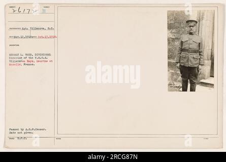 George L. Todd, directeur divisionnaire de la Y.M.C.A., à Villers-en Haye, Meurthe et Moselle, France pendant la première Guerre mondiale Cette photographie a été prise par le sergent Villanova et reçue le 12 novembre 1918, après avoir été prise le 13 octobre. L'image a été transmise par l'A.E.F. Censurer, mais n'inclut pas de date précise de délivrance par le W.F.C. Banque D'Images