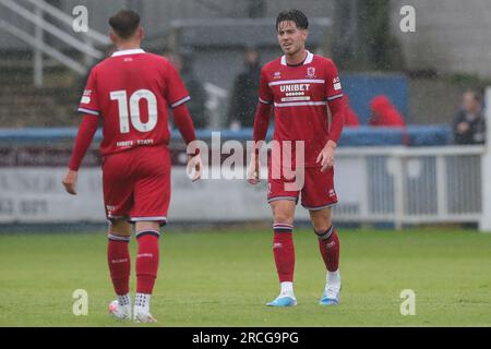 Hartlepool, Royaume-Uni. 14 juillet 2023. Hayden Hackney #7 de Middlesbrough lors du match amical de pré-saison Hartlepool United vs Middlesbrough au suit Direct Stadium, Hartlepool, Royaume-Uni, le 14 juillet 2023 (photo de James Heaton/News Images) à Hartlepool, Royaume-Uni le 7/14/2023. (Photo de James Heaton/News Images/Sipa USA) crédit : SIPA USA/Alamy Live News Banque D'Images