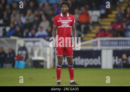 Hartlepool, Royaume-Uni. 14 juillet 2023. Bryant Bilongo #30 de Middlesbrough lors du match amical de pré-saison Hartlepool United vs Middlesbrough au suit Direct Stadium, Hartlepool, Royaume-Uni, le 14 juillet 2023 (photo de James Heaton/News Images) à Hartlepool, Royaume-Uni le 7/14/2023. (Photo de James Heaton/News Images/Sipa USA) crédit : SIPA USA/Alamy Live News Banque D'Images