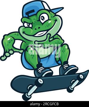 Vilain Frog jouant Skateboard Mascot logo Illustration Illustration de Vecteur