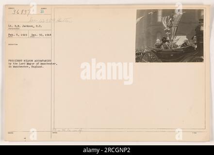 Le président Wilson et le maire de Manchester à Manchester, en Angleterre, pendant la première Guerre mondiale Jackson a pris la photo et elle a été émise par le président Wilson. La date exacte de la photo n'a pas été précisée, mais elle a été prise entre le 30 décembre 1918 et le 5 février 1919. Banque D'Images
