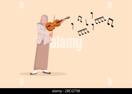 Dessin d'entreprise femme arabe musicienne jouant du violon. Interprète de musique classique avec instrument de musique. Musicienne jouant du violon à la musique Banque D'Images