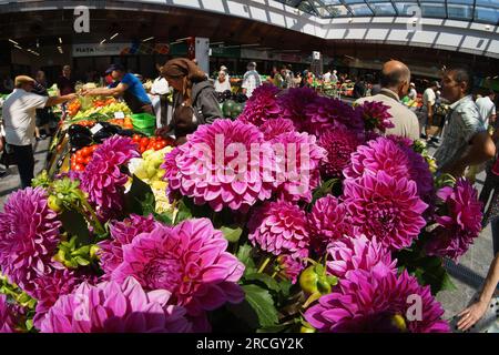 Bucarest, Roumanie. 14 juillet 2023 : inauguration du marché agroalimentaire 'Piata Norilor' par la mairie du secteur 4, Bucarest. Piața Norilor, le plus récent et l'un des plus modernes de la capitale, a été reconstruit sur son ancien site après la démolition de l'ancien marché d'un étage et a maintenant deux étages, Au rez-de-chaussée se trouve un parking et au premier étage se trouve le marché agroalimentaire adressé aux agriculteurs roumains. Crédit : Lucian Alecu/Alamy Live News Banque D'Images