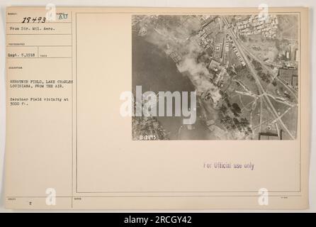 Photographie aérienne de Gerstner Field à Lake Charles, Louisiane prise le 5 septembre 1918. La photo a été prise à une altitude de 3000 pieds. Il a été publié par le directeur de l'aéronautique militaire pour usage officiel seulement. Le but et le contexte de la photographie ne sont pas fournis. Banque D'Images