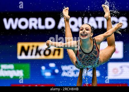 Fukuoka, Japon. 15 juillet 2023. Team Mexico participe à la routine acrobatique lors des 20e Championnats du monde aquatiques au Marine Messe Hall A de Fukuoka (Japon), le 15 juillet 2023. Crédit : Insidefoto di andrea staccioli/Alamy Live News Banque D'Images