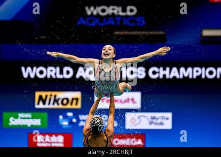 Fukuoka, Japon. 15 juillet 2023. Team Mexico participe à la routine acrobatique lors des 20e Championnats du monde aquatiques au Marine Messe Hall A de Fukuoka (Japon), le 15 juillet 2023. Crédit : Insidefoto di andrea staccioli/Alamy Live News Banque D'Images