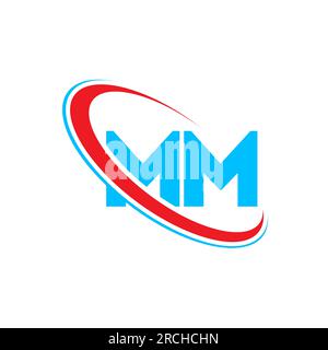 Logo MM M M lettre. Lettre initiale MM cercle supercase logo monogramme rouge et bleu. Logo MM, design M M. Illustration de Vecteur