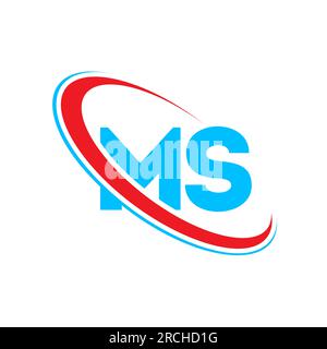Logo MS M S lettre. Lettre initiale MS cercle supercase monogramme logo rouge et bleu. Logo MS, design M S. Illustration de Vecteur