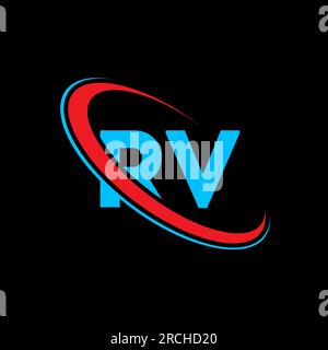 Logo RV R V lettre. Lettre initiale RV cercle lié majuscule monogramme logo rouge et bleu. Logo RV, design R V. rv, r v Illustration de Vecteur