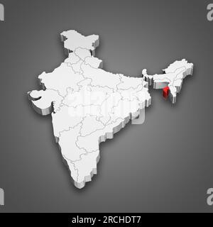 Emplacement de l'état de Tripura dans la carte de l'Inde. Illustration 3D. Banque D'Images