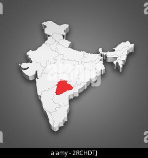Telangana état emplacement dans la carte de l'Inde. Illustration 3D. Banque D'Images