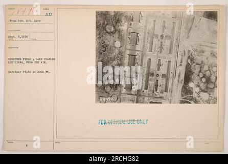 Légende : 'une photographie aérienne de Gerstner Field à Lake Charles, Louisiane, prise le 5 septembre 1918. L'image montre le champ à une altitude de 2000 pieds. Cette photographie, portant le numéro d'identification 184901, a été prise par un photographe militaire de Dib. MIL. Aero.' Banque D'Images