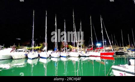 Voiliers amarrés dans la marina par une nuit d'été. Banque D'Images