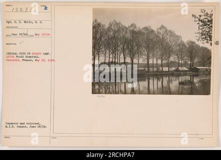 Sergent C.H. White du signal corps a pris cette photographie, numérotée 13252. Il montre une vue générale du camp de Scabby au 166e hôpital de campagne à Baccarat, en France, prise le 16 mai 1918. La photo a été censurée et publiée par le M.I.B. Censurer le 28 juin 1918. Banque D'Images