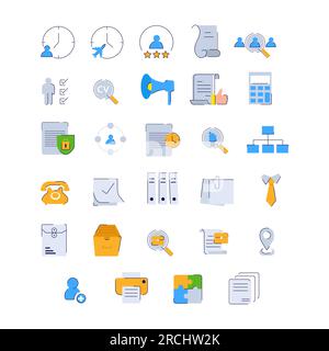 système de rapport de présence pour recrutement des employés du bureau de gestion des ressources humaines icon set Illustration de Vecteur