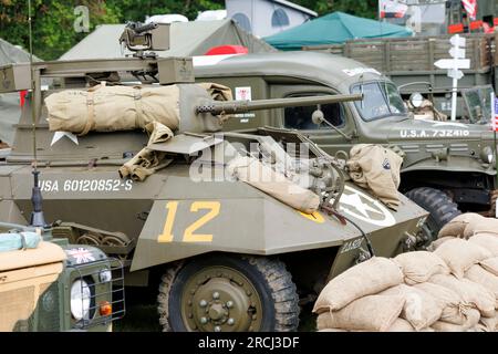 Véhicules américains de la Seconde Guerre mondiale au Neath Steam and Vintage show Neath et Port Talbot Wales Banque D'Images