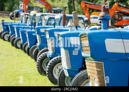 Une rangée de tracteurs Ford au Neath Steam and Vintage show Neath et Port Talbot Wales Banque D'Images