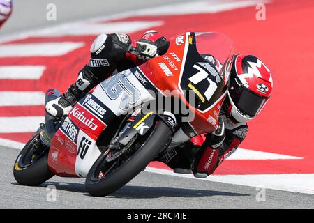 Montmelo, Espagne. 14 juillet 2023. Torin Collins du Canada de l'équipe AGR avec KTM lors de la catégorie Junior GP du Championnat du monde FIM JuniorGP Finetwork Barcelona Tour au circuit de Barcelona à Montmelo, Espagne. Crédit : DAX Images/Alamy Live News Banque D'Images