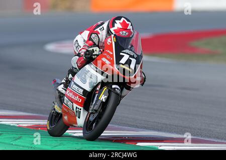 Montmelo, Espagne. 14 juillet 2023. Torin Collins du Canada de l'équipe AGR avec KTM lors de la catégorie Junior GP du Championnat du monde FIM JuniorGP Finetwork Barcelona Tour au circuit de Barcelona à Montmelo, Espagne. Crédit : DAX Images/Alamy Live News Banque D'Images