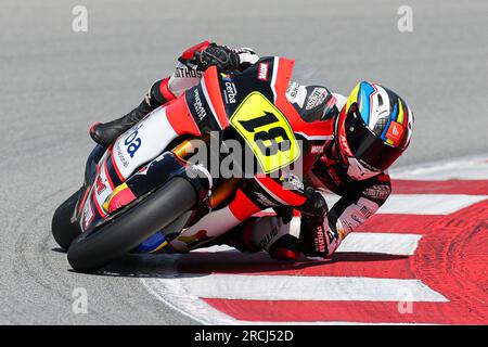 Montmelo, Espagne. 14 juillet 2023. Xavier Cardelus d'Andorre de Promoracing avec Kalex lors de la catégorie moto 2 du Finetwork FIM JuniorGP World Championship Barcelona round au circuit de Barcelona à Montmelo, Espagne. Crédit : DAX Images/Alamy Live News Banque D'Images