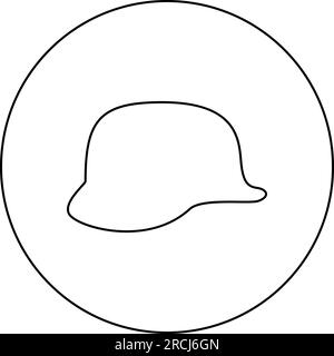 Casque allemand de la Seconde Guerre mondiale 2 stahlhelm ww2 icône en cercle rond couleur noire illustration vectorielle image contour ligne contour fin style simple Illustration de Vecteur