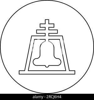 Église Bell Beam concept campanile beffroi icône en cercle rond couleur noire illustration vectorielle image contour contour ligne mince style simple Illustration de Vecteur