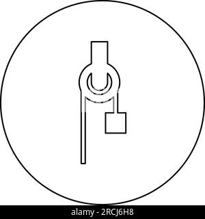 Treuil avec poulie de corde construction de bloc d'escalade équipement poulie avec poids de cargaison icône de charge de fret dans le cercle rond vecteur de couleur noire Illustration de Vecteur