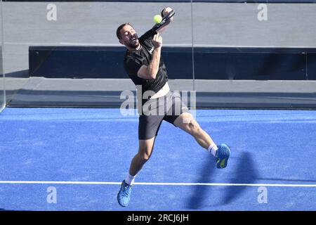Rome, Italie. 14 juillet 2023. Lucho Capra (ARG) lors du QF de la BNL Italie Major Premier Padel à Foro Italico, le 14 juillet 2023 Rome, Italie crédit : Independent photo Agency/Alamy Live News Banque D'Images