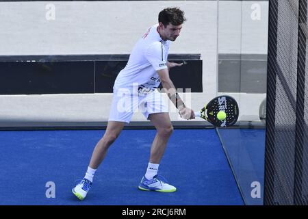 Rome, Italie. 14 juillet 2023. Franco Stupaczuk (ARG) lors du QF de la BNL Italie Major Premier Padel à Foro Italico, le 14 juillet 2023 Rome, Italie crédit : Independent photo Agency/Alamy Live News Banque D'Images