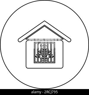 Prisonnier dans la prison bâtiment icône dans le cercle rond couleur noire illustration vectorielle image contour ligne contour fin style simple Illustration de Vecteur