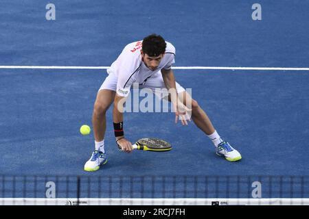 Rome, Italie. 14 juillet 2023. Franco Stupaczuk (ARG) lors du QF de la BNL Italie Major Premier Padel à Foro Italico, le 14 juillet 2023 Rome, Italie crédit : Independent photo Agency/Alamy Live News Banque D'Images