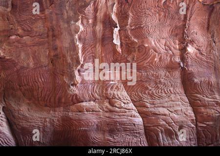 Patrons de grès autour de Wadi Ba'aja près de Little Petra, région d'Al-Sharat en Jordanie, Moyen-Orient Banque D'Images