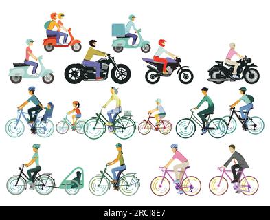 Ensemble de motocyclistes et cyclistes, illustration Illustration de Vecteur