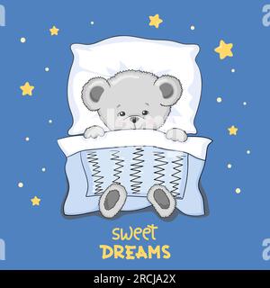 Illustration vectorielle mignonne de dessin animé Sleeping Teddy Bear. Illustration de Vecteur